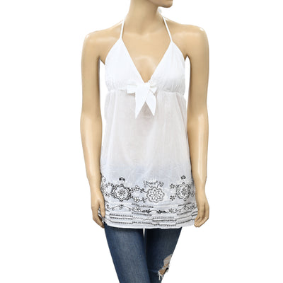 Anthropologie Embroidered Halter Blouse Top