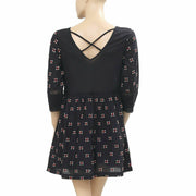 Staring at Stars Embroidered Black Babydoll Mini Dress S