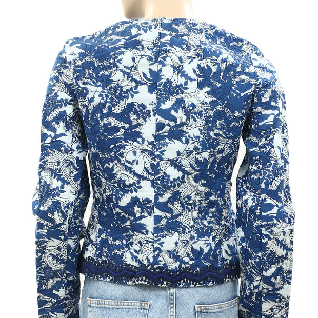 Sezane Printed Floral Embroidered Jacket Blazer Top S