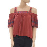 Staring At Stars Embroidered Brick Blouse Top M