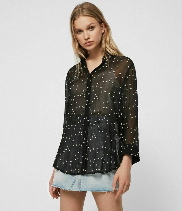 ALL SAINTS Mariana Hearts Embroidered Shirt Top