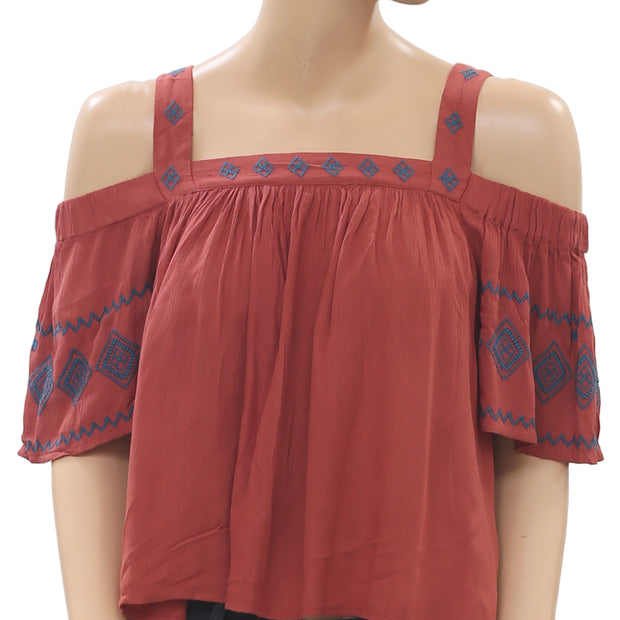 Staring At Stars Embroidered Brick Blouse Top M
