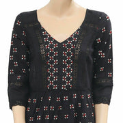 Staring at Stars Embroidered Black Babydoll Mini Dress S