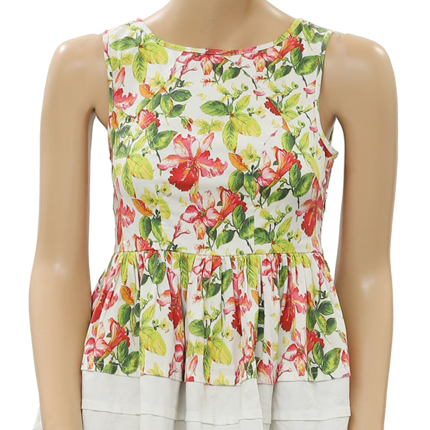 Anthropologie Floral Printed Tunic Top Babydoll Cotton XXS