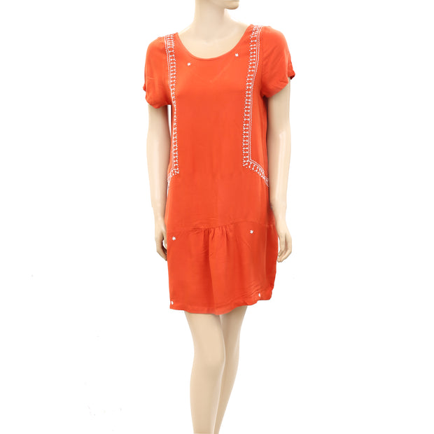 Victor B Floral Embroidered Beaded Shift Mini Dress S 1