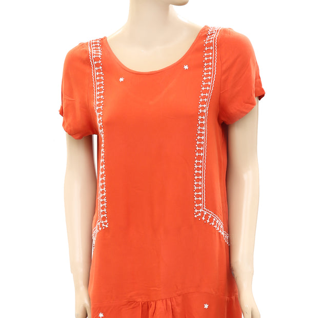 Victor B Floral Embroidered Beaded Shift Mini Dress S 1