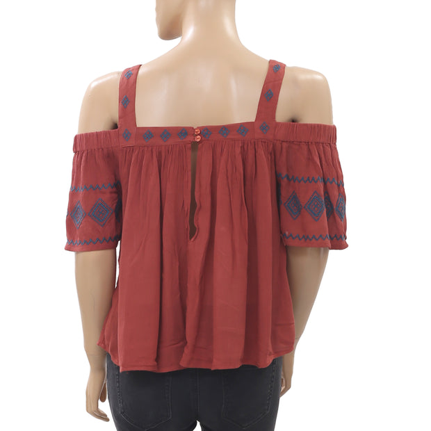 Staring At Stars Embroidered Brick Blouse Top M