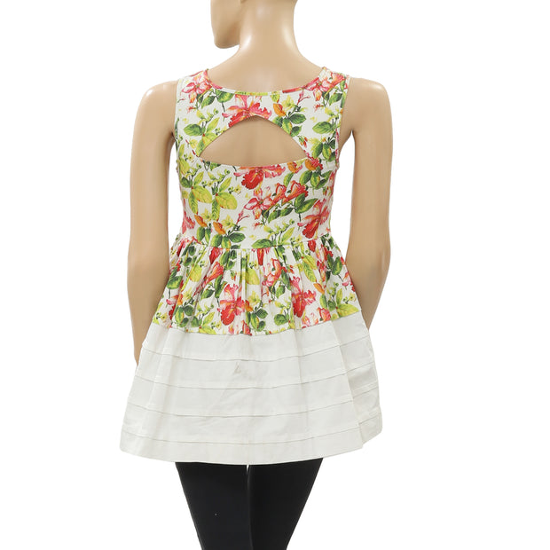 Anthropologie Floral Printed Tunic Top Babydoll Cotton XXS