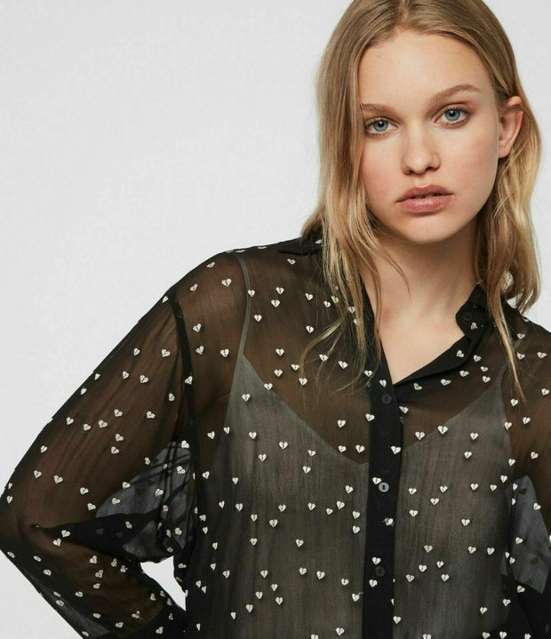 ALL SAINTS Mariana Hearts Embroidered Shirt Top