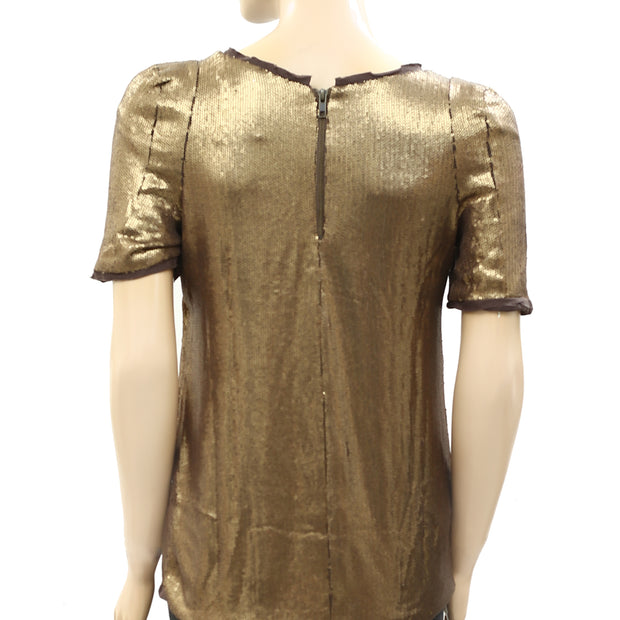 I Code By IKKS Sequins Embellished Golden Blouse Top XS