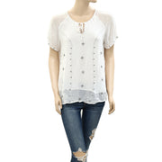 DTLM Don't Label Me Repeat Corded Embroidered Blouse Top S