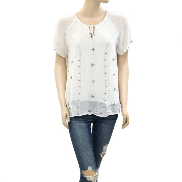 DTLM Don't Label Me Repeat Corded Embroidered Blouse Top S