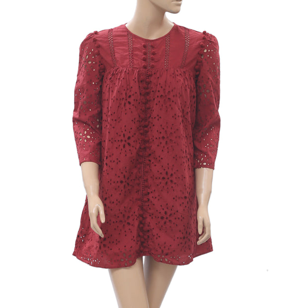 Zara Trafaluc Embroidered With Pom Pom Dress