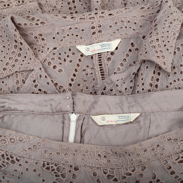 Odd Molly Anthropologie Eyelet Embroidered Blouse Top & Pants Set M-2