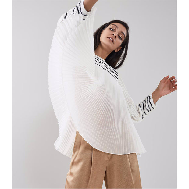 Reiss Off White Deniz-Sequin Pleated Blouse Top M-8