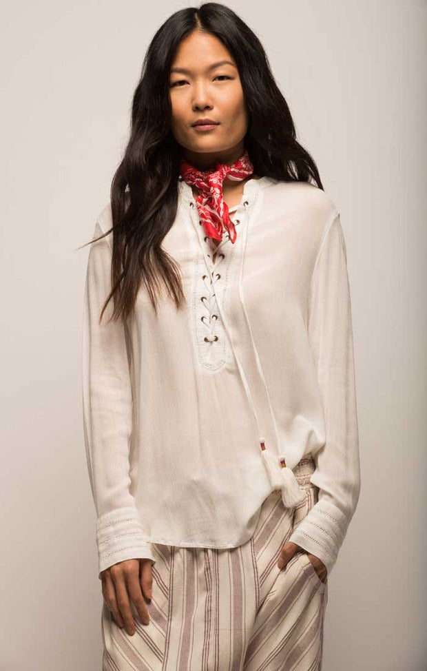 JACHS Girlfriend Lace Up Boho Blouse Top S