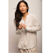 JACHS Girlfriend Lace Up Boho Blouse Top S