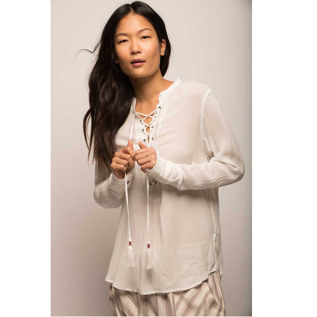 JACHS Girlfriend Lace Up Boho Blouse Top S