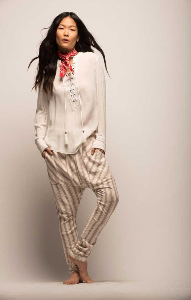 JACHS Girlfriend Lace Up Boho Blouse Top S