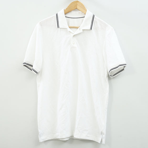 Napapijri Solid Collared Ribbed Short Sleeve White Polo Shirt Men's M
