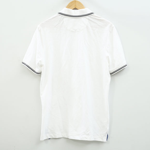 Napapijri Solid Collared Ribbed Short Sleeve White Polo Shirt Men's M