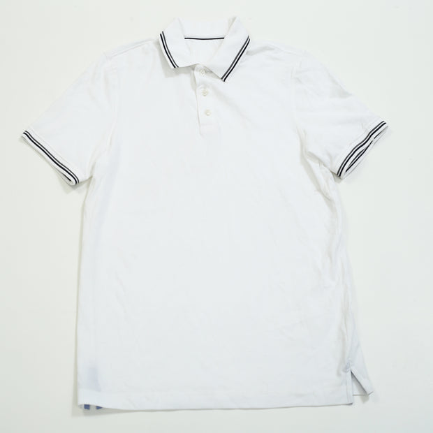 Napapijri Solid Collared Ribbed Short Sleeve White Polo Shirt Men's M