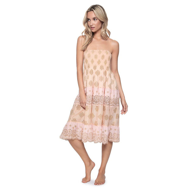 PQ Swim Anthropologie Namaste Evie Smocked Cover UP Tube Midi Dress Skirt