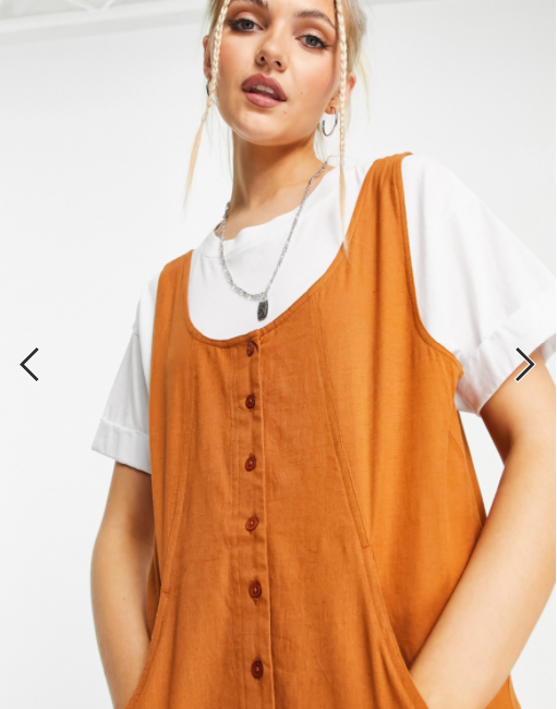 ASOS DESIGN Button Front Linen Minimal Jumpsuit Dress