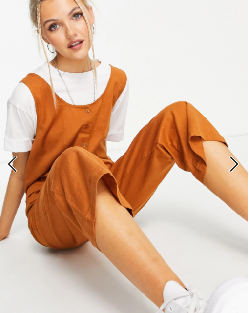 ASOS DESIGN Button Front Linen Minimal Jumpsuit Dress