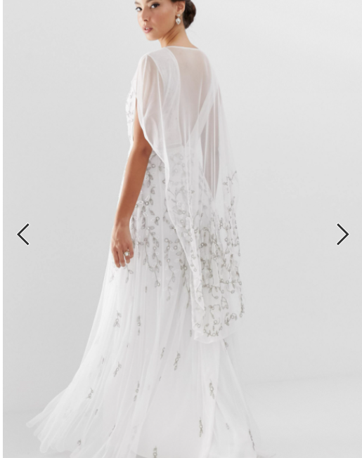 ASOS EDITION Embellished Cape Wedding Gown Maxi Dress S