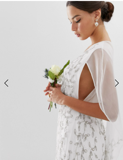 ASOS EDITION Embellished Cape Wedding Gown Maxi Dress S