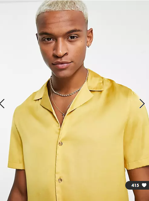 ASOS DESIGN Men's Revere Satin Buttondown Shirt M