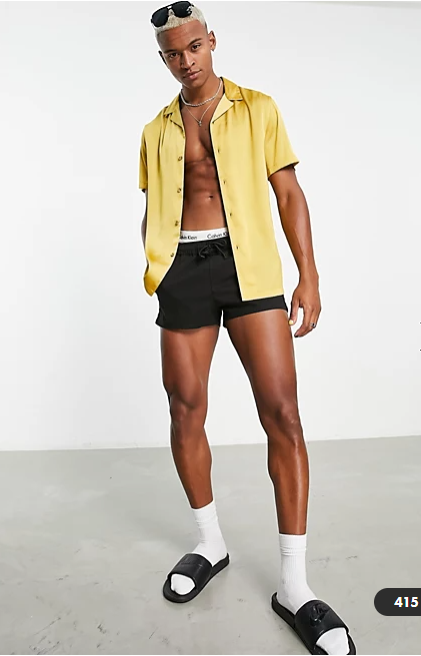 ASOS DESIGN Men's Revere Satin Buttondown Shirt M