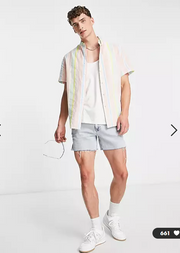 Asos Design Men's Pastel Stripe Linen Shirt 3XL