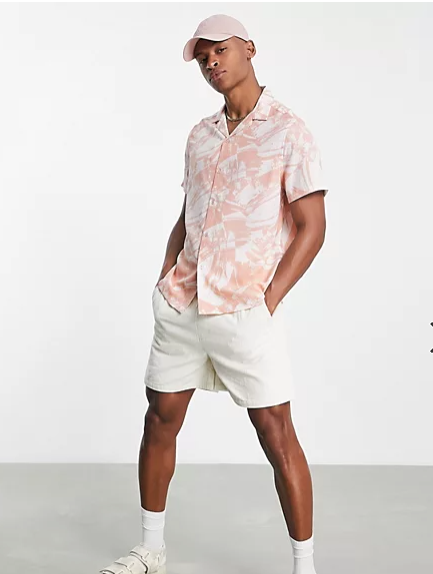 ASOS DESIGN Men's Revere Abstract Brush Print Shirt L