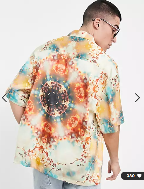 ASOS DESIGN Men's Boxy Kaleidoscope Floral Printed Shirt XL