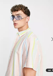 Asos Design Men's Pastel Stripe Linen Shirt 3XL
