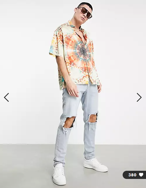 ASOS DESIGN Men's Boxy Kaleidoscope Floral Printed Shirt XL