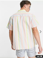 Asos Design Men's Pastel Stripe Linen Shirt 3XL