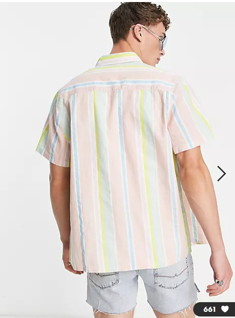 Asos Design Men's Pastel Stripe Linen Shirt 3XL