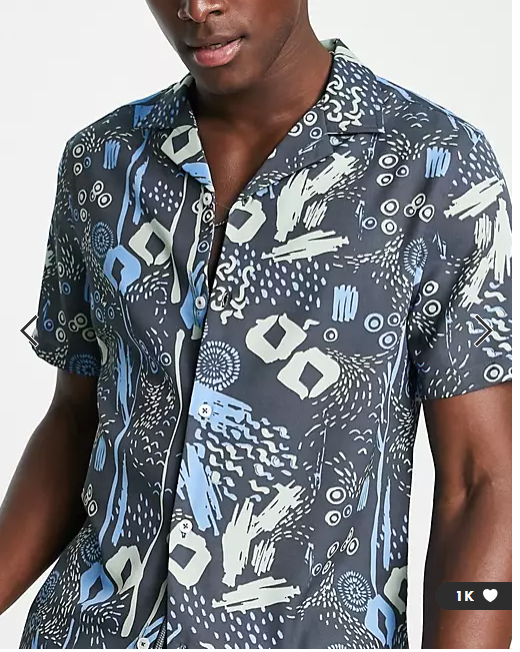 ASOS DESIGN Men's Revere Inspired Print Shirt XL