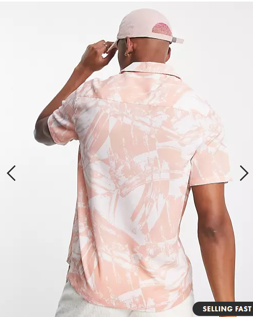 ASOS DESIGN Men's Revere Abstract Brush Print Shirt L