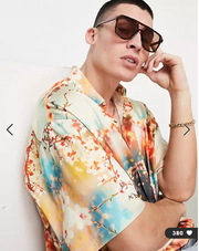 ASOS DESIGN Men's Boxy Kaleidoscope Floral Printed Shirt XL