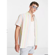 Asos Design Men's Pastel Stripe Linen Shirt 3XL