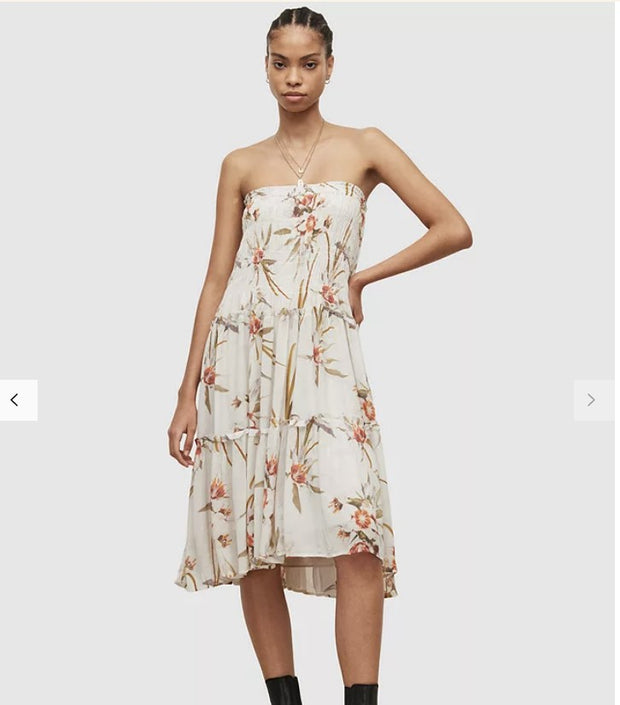 All Saints Ellie Dorado Smocked Tube Midi Convertible Skirt Dress