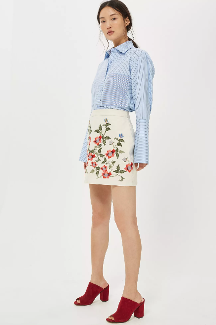 Topshop Floral Embroidered Mini Skirt S