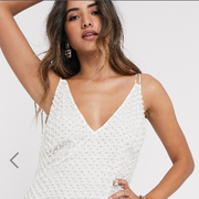 Asos Design Pearl Beaded Embellished Tank V Neck Blouse Top