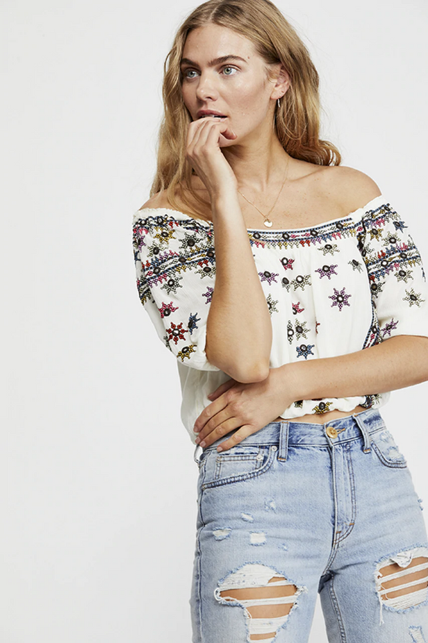 Free People Aurura Embroidered Blouse Top S