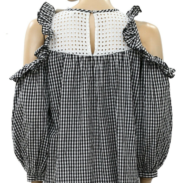 Free People Check Printed Eyelet Mini Dress XS