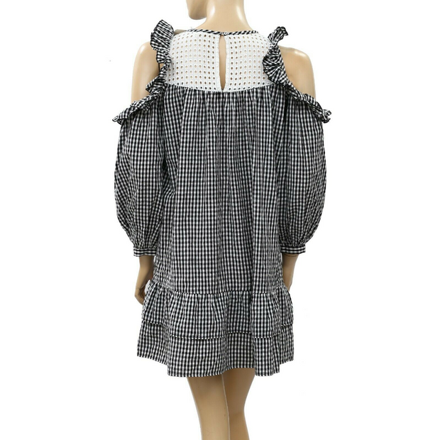 Free People Check Printed Eyelet Mini Dress XS